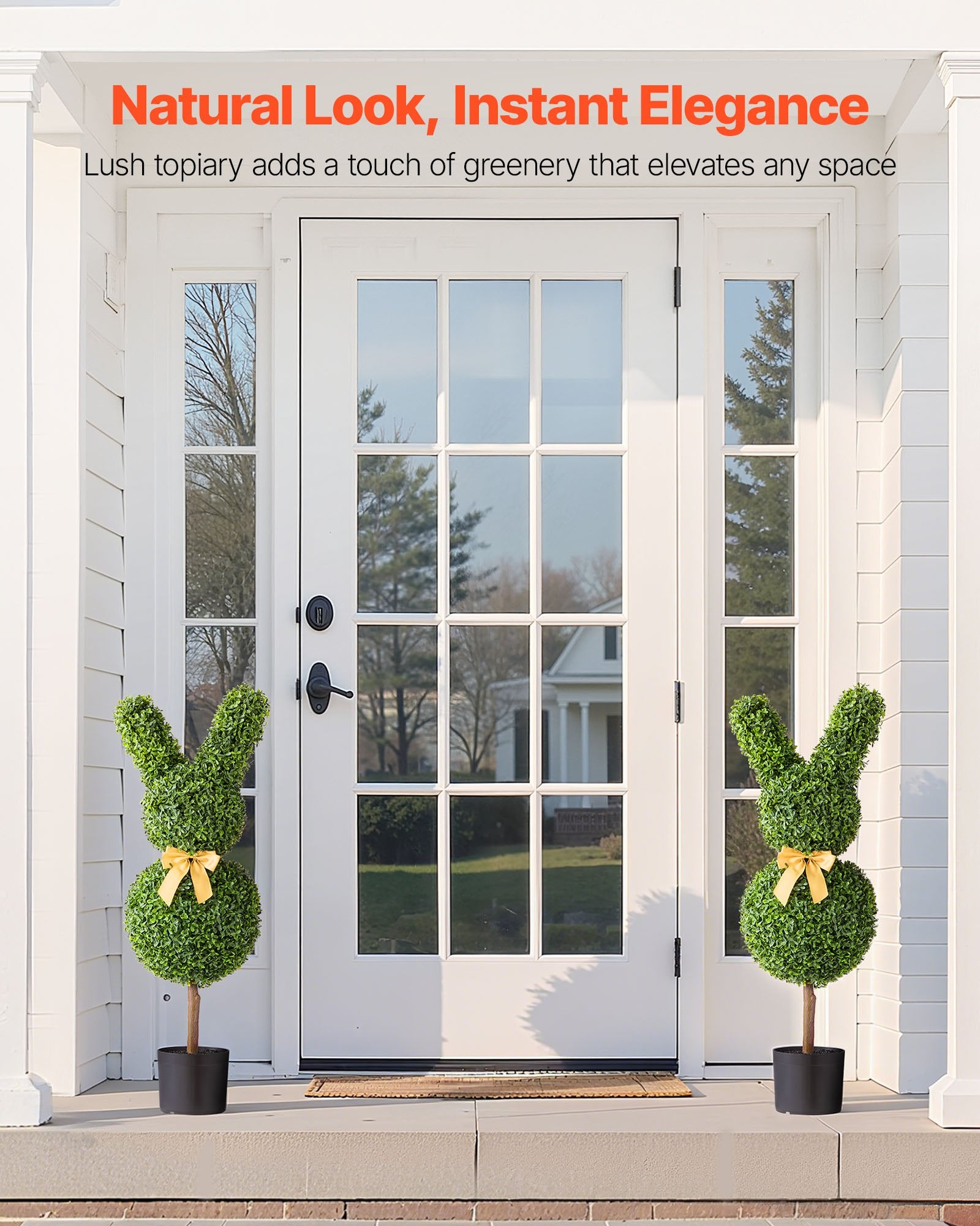 Artificial Topiary Bunny-Shape Boxwood Balls 2 Set 914mm Faux Silk Plant Decor - Natural Green