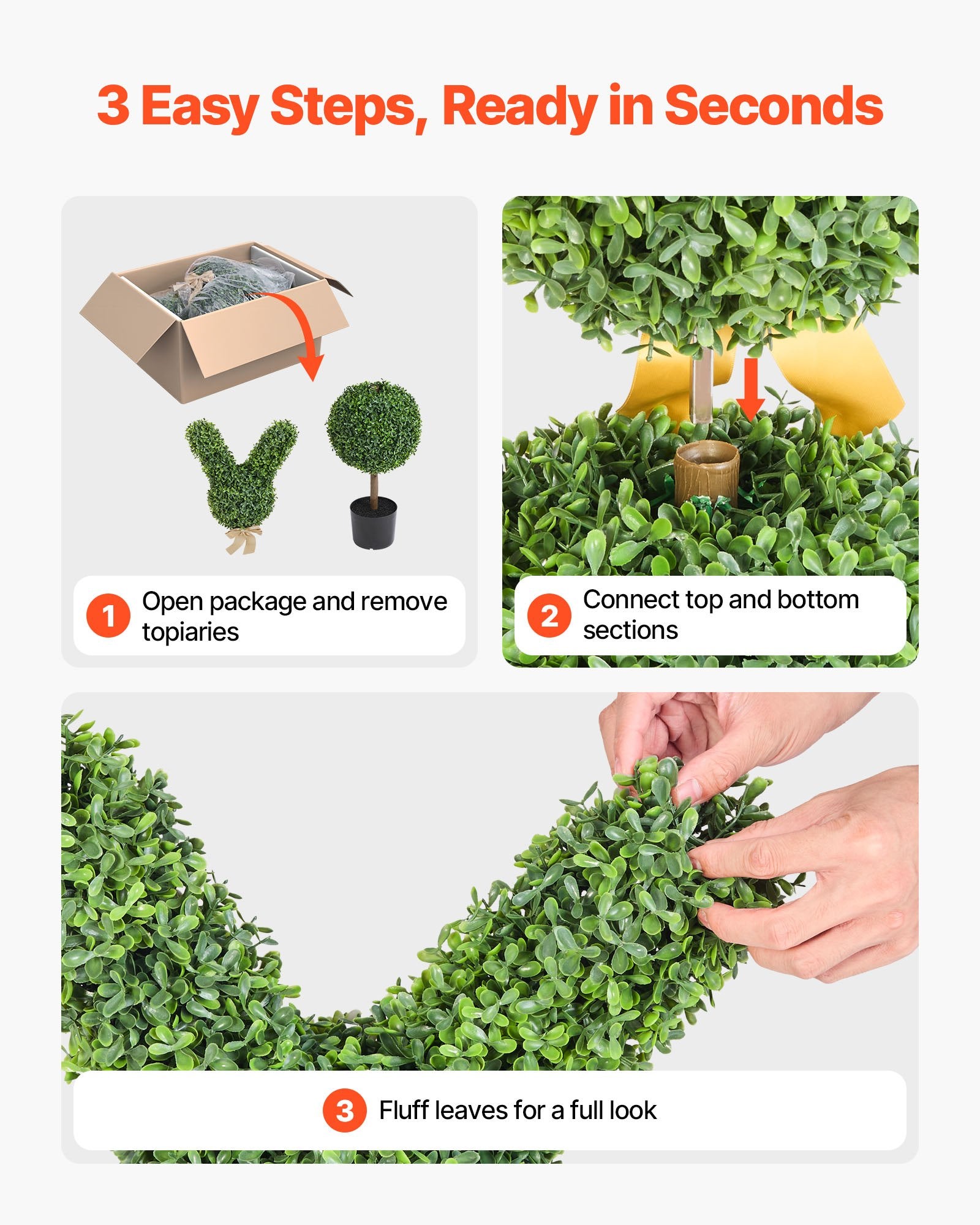 Artificial Topiary Bunny-Shape Boxwood Balls 2 Set 914mm Faux Silk Plant Decor - Natural Green