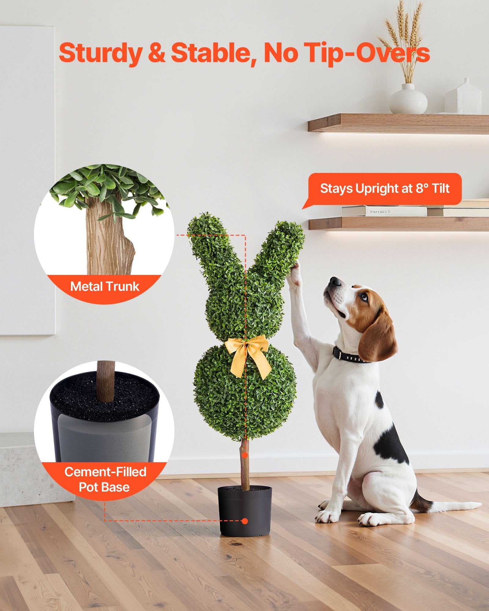 Artificial Topiary Bunny-Shape Boxwood Balls 2 Set 914mm Faux Silk Plant Decor - Natural Green