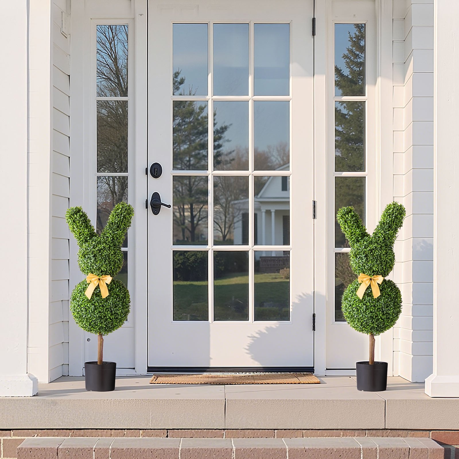 Artificial Topiary Bunny-Shape Boxwood Balls 2 Set 914mm Faux Silk Plant Decor - Natural Green