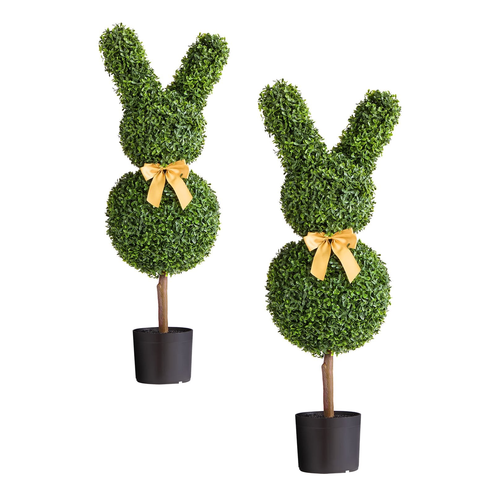 Artificial Topiary Bunny-Shape Boxwood Balls 2 Set 914mm Faux Silk Plant Decor - Natural Green