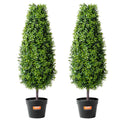 2 Pack 91.4cm Artificial Boxwood Topiary Trees with Base Pots - Green
