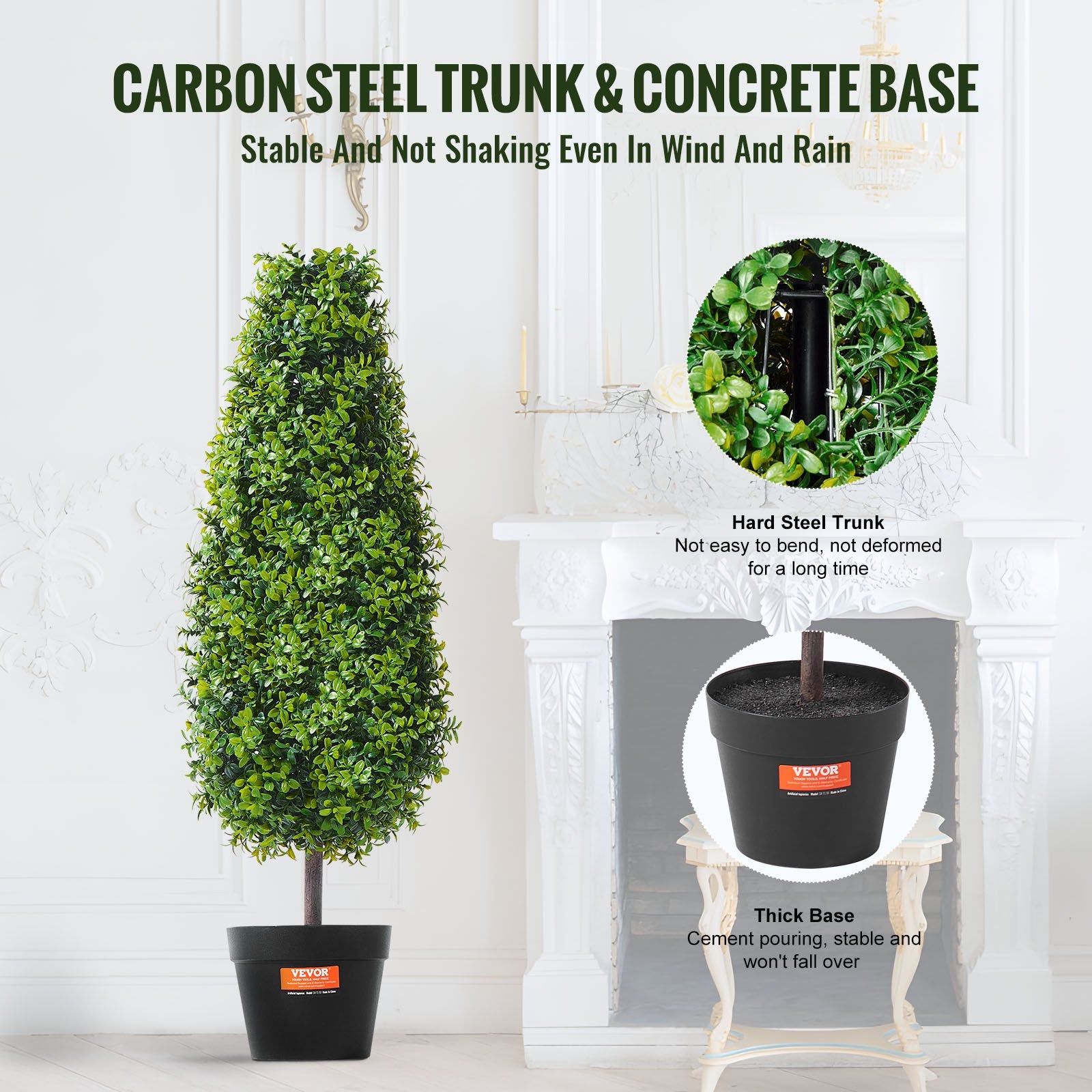 2 Pack 91.4cm Artificial Boxwood Topiary Trees with Base Pots - Green