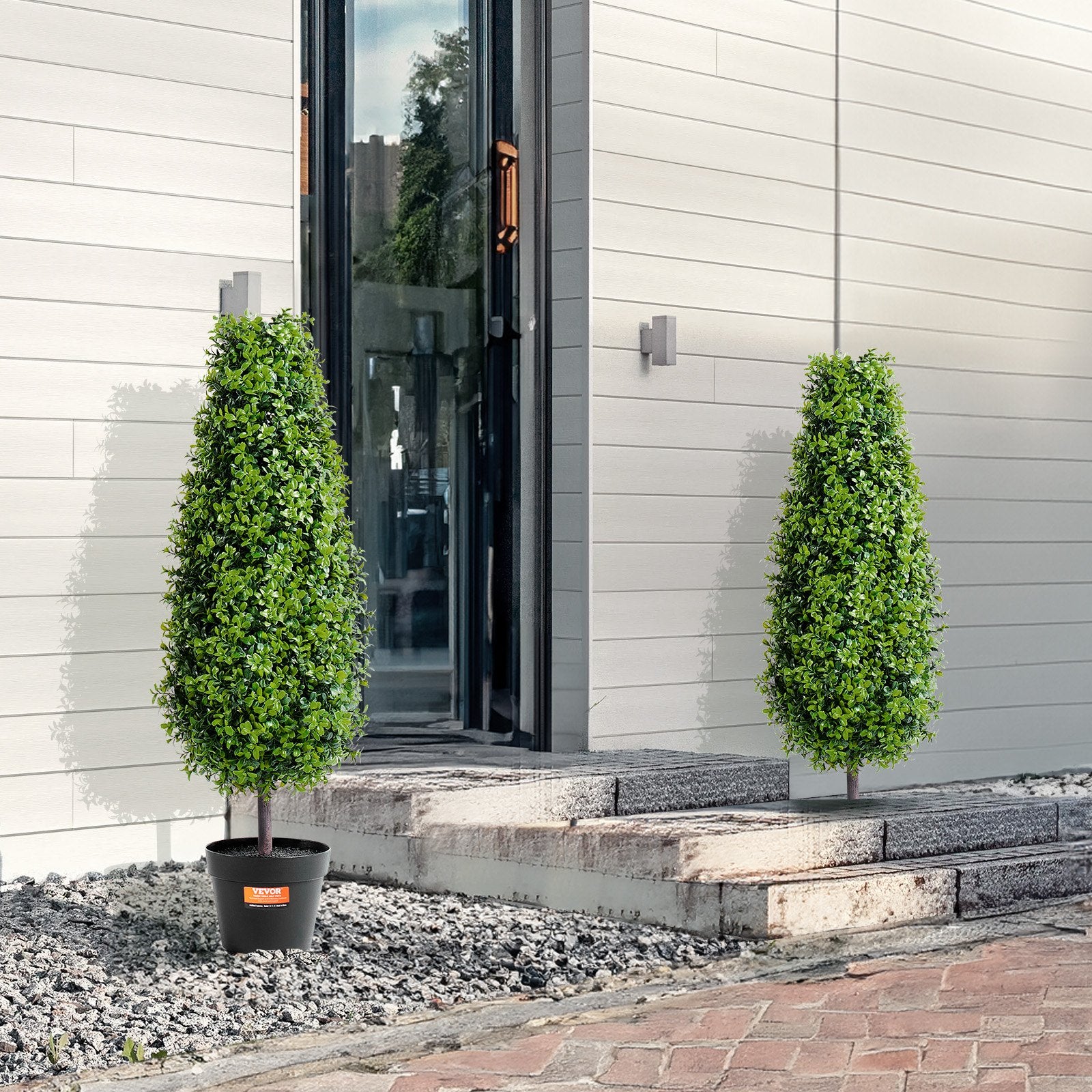 2 Pack 91.4cm Artificial Boxwood Topiary Trees with Base Pots - Green