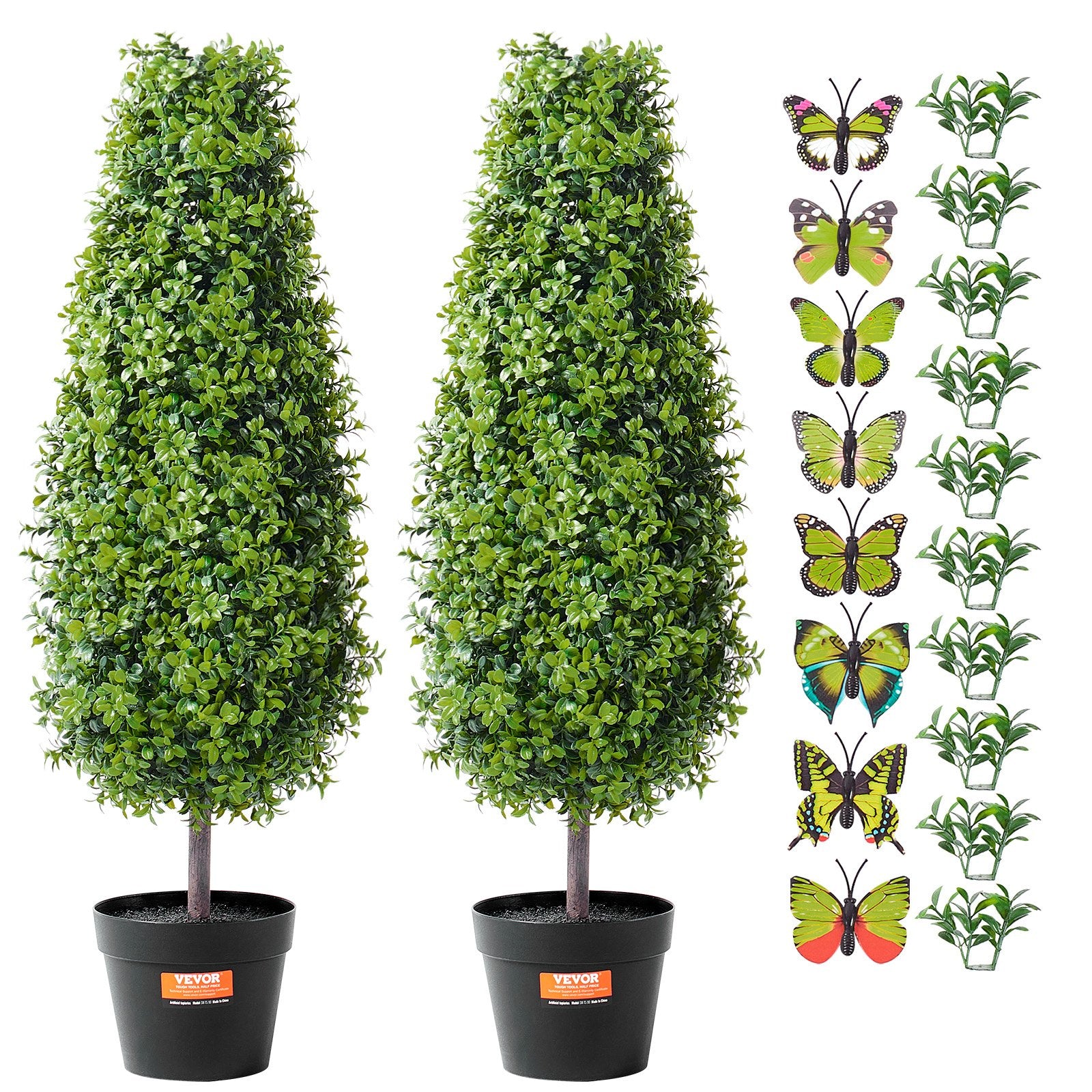 2 Pack 91.4cm Artificial Boxwood Topiary Trees with Base Pots - Green