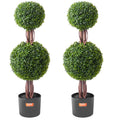 2 Pack 91.4cm Artificial Boxwood Double-Ball Topiary Trees for Indoor Outdoor - Natural Green