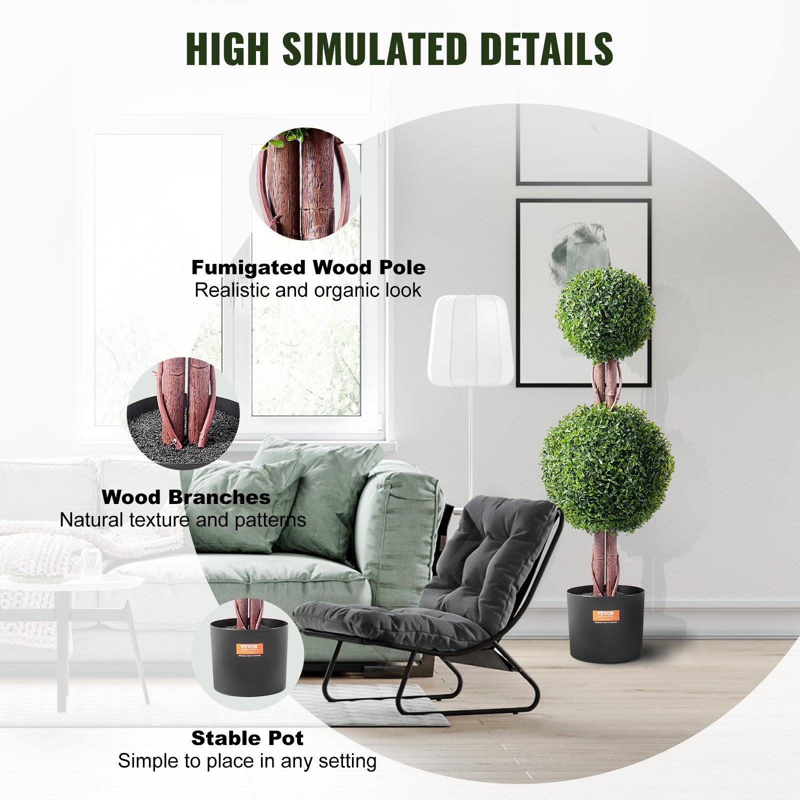 2 Pack 91.4cm Artificial Boxwood Double-Ball Topiary Trees for Indoor Outdoor - Natural Green