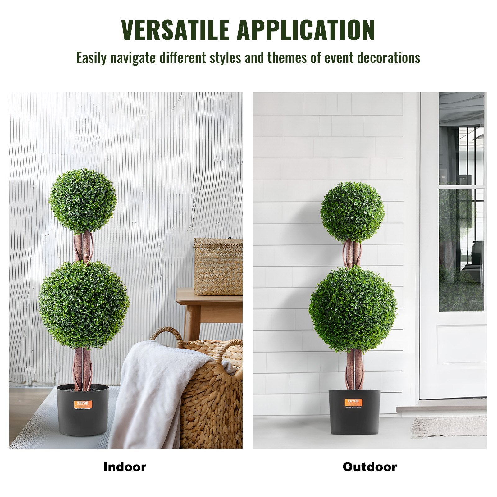 2 Pack 91.4cm Artificial Boxwood Double-Ball Topiary Trees for Indoor Outdoor - Natural Green