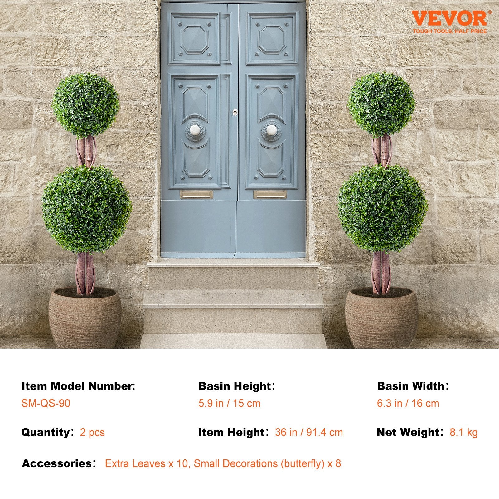 2 Pack 91.4cm Artificial Boxwood Double-Ball Topiary Trees for Indoor Outdoor - Natural Green
