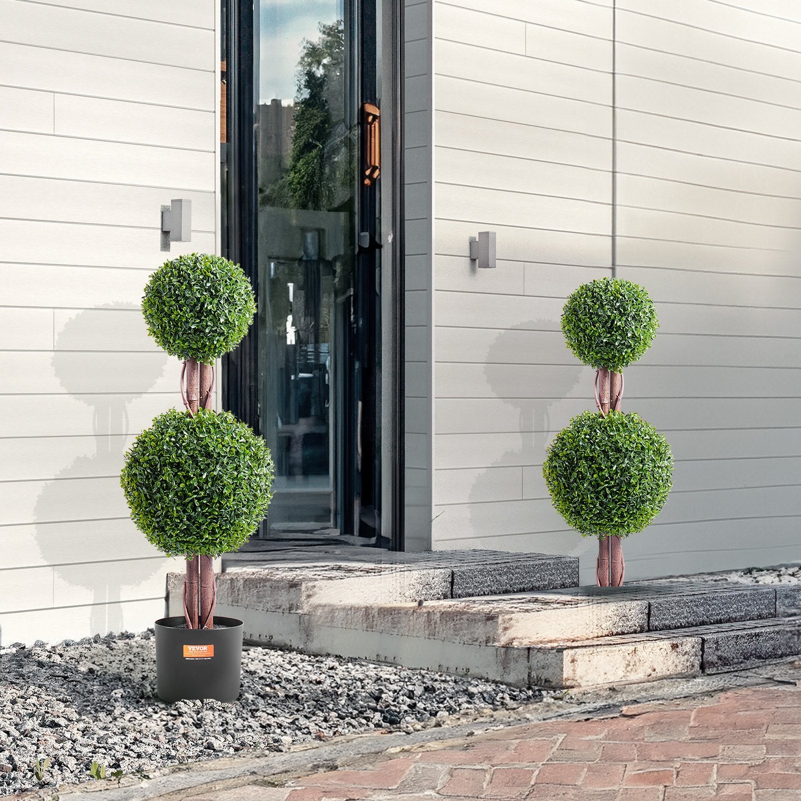 2 Pack 91.4cm Artificial Boxwood Double-Ball Topiary Trees for Indoor Outdoor - Natural Green