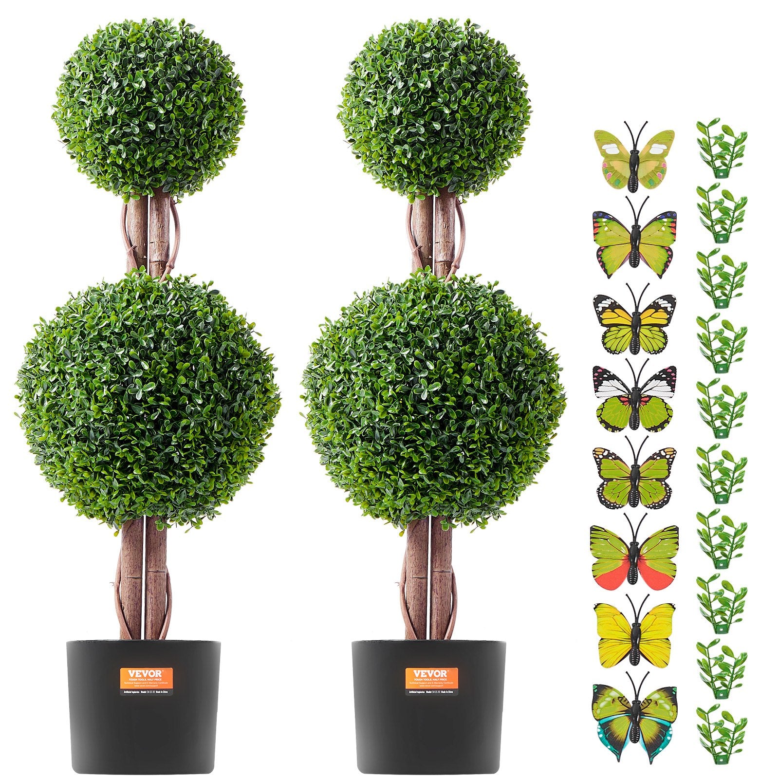2 Pack 91.4cm Artificial Boxwood Double-Ball Topiary Trees for Indoor Outdoor - Natural Green