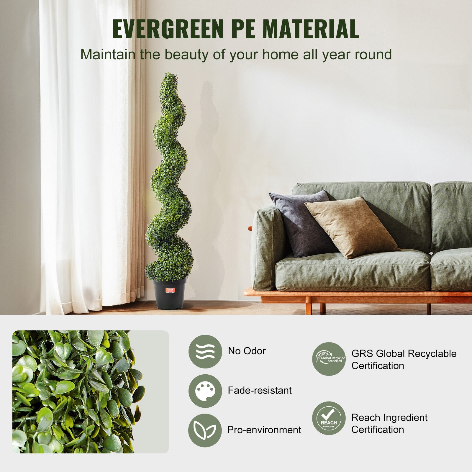2 Pack 152.4cm Artificial Boxwood Topiary Trees UV Resistant Indoor Outdoor - Green