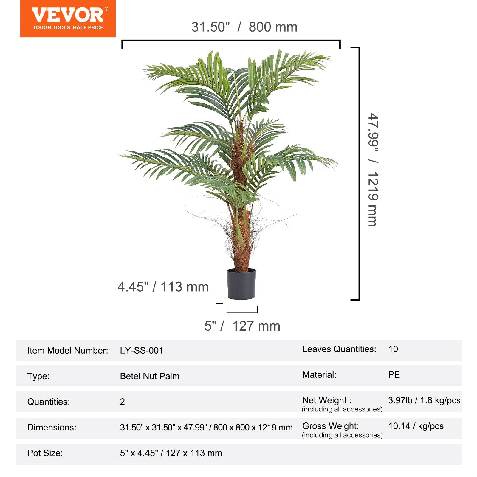 Artificial Palm Tree 1219mm Tall with Anti-Tip Protection and PE Material - Green