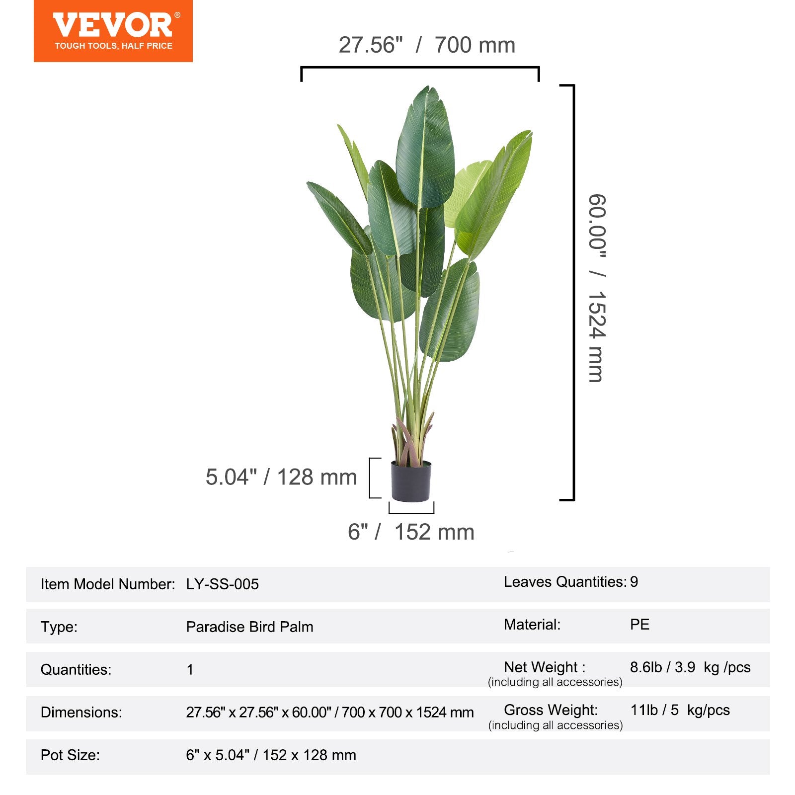 Artificial Birds of Paradise Tree 1.5m Tall with Anti-Tip Protection - Green