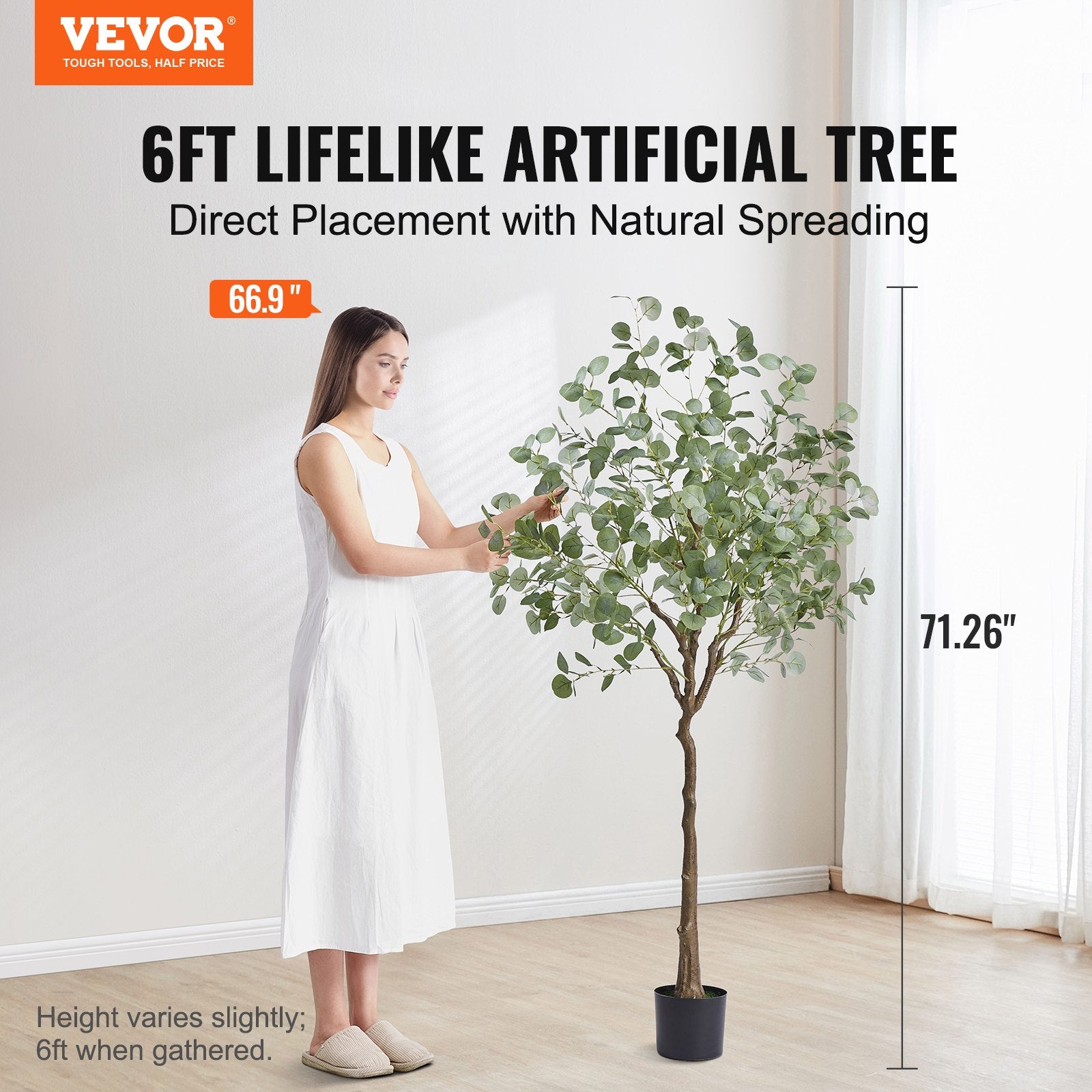 Artificial Eucalyptus Tree 15.2cm with Anti-Tip Protection Low-Maintenance Faux Plant - Green
