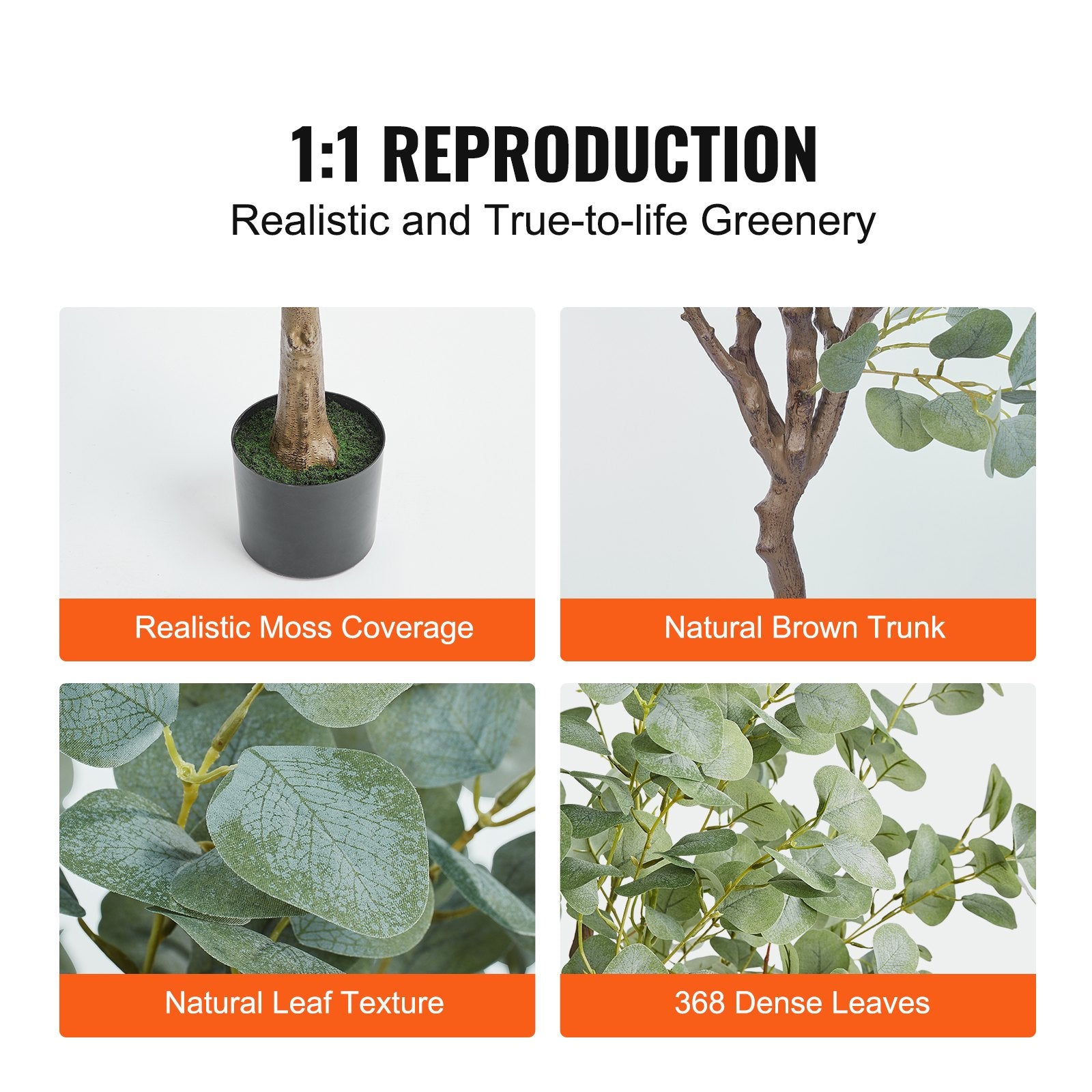 Artificial Eucalyptus Tree 15.2cm with Anti-Tip Protection Low-Maintenance Faux Plant - Green