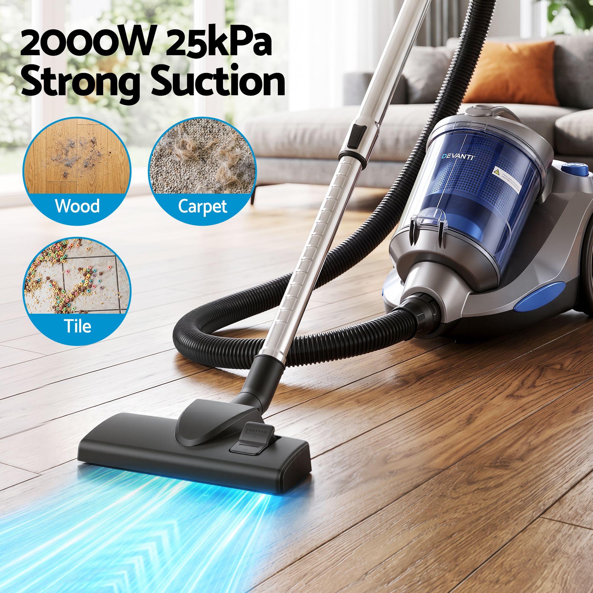 Vacuum Cleaner Bagless Canister 2000W 25kPa Powerful Suction 4L