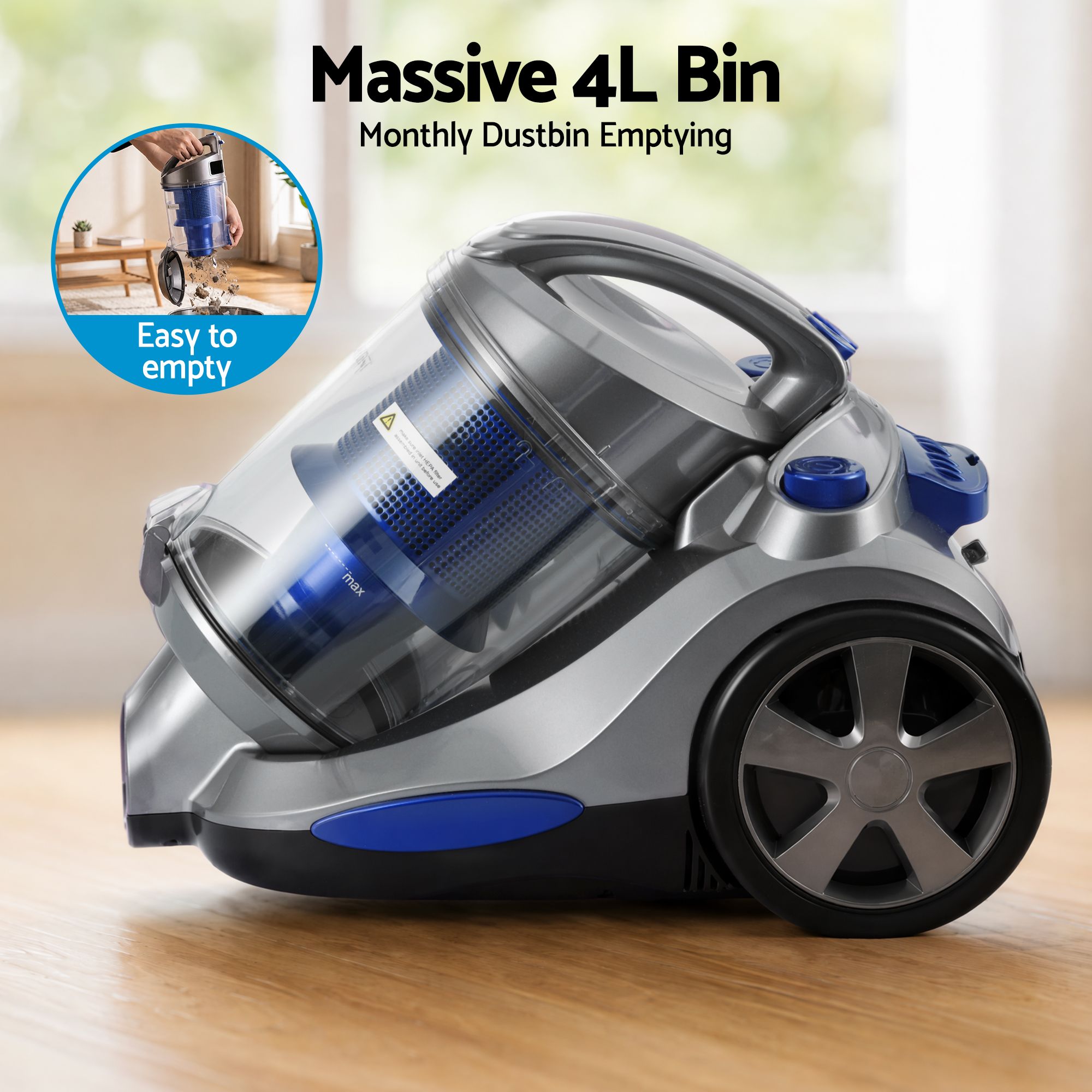 Vacuum Cleaner Bagless Canister 2000W 25kPa Powerful Suction 4L