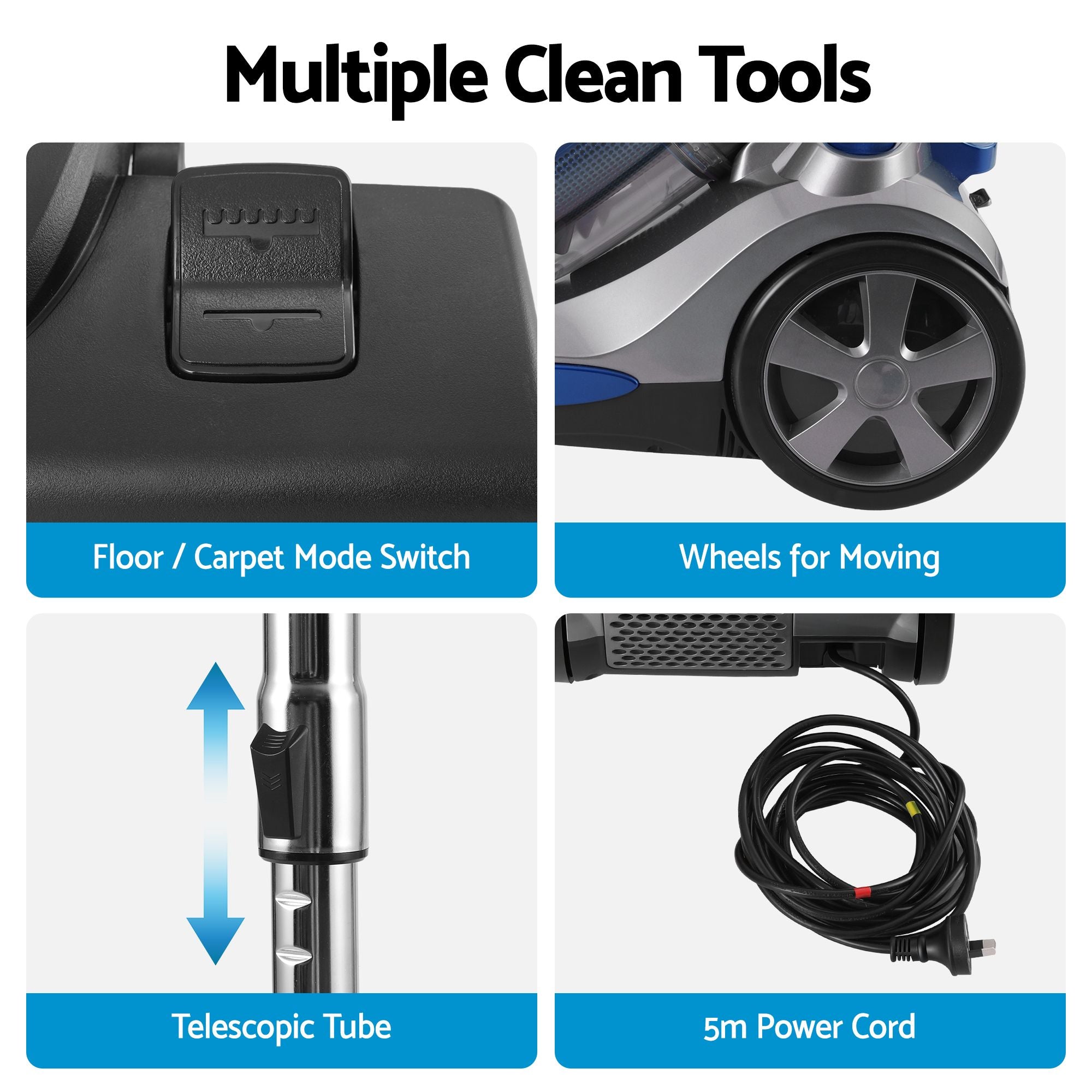 Vacuum Cleaner Bagless Canister 2000W 25kPa Powerful Suction 4L