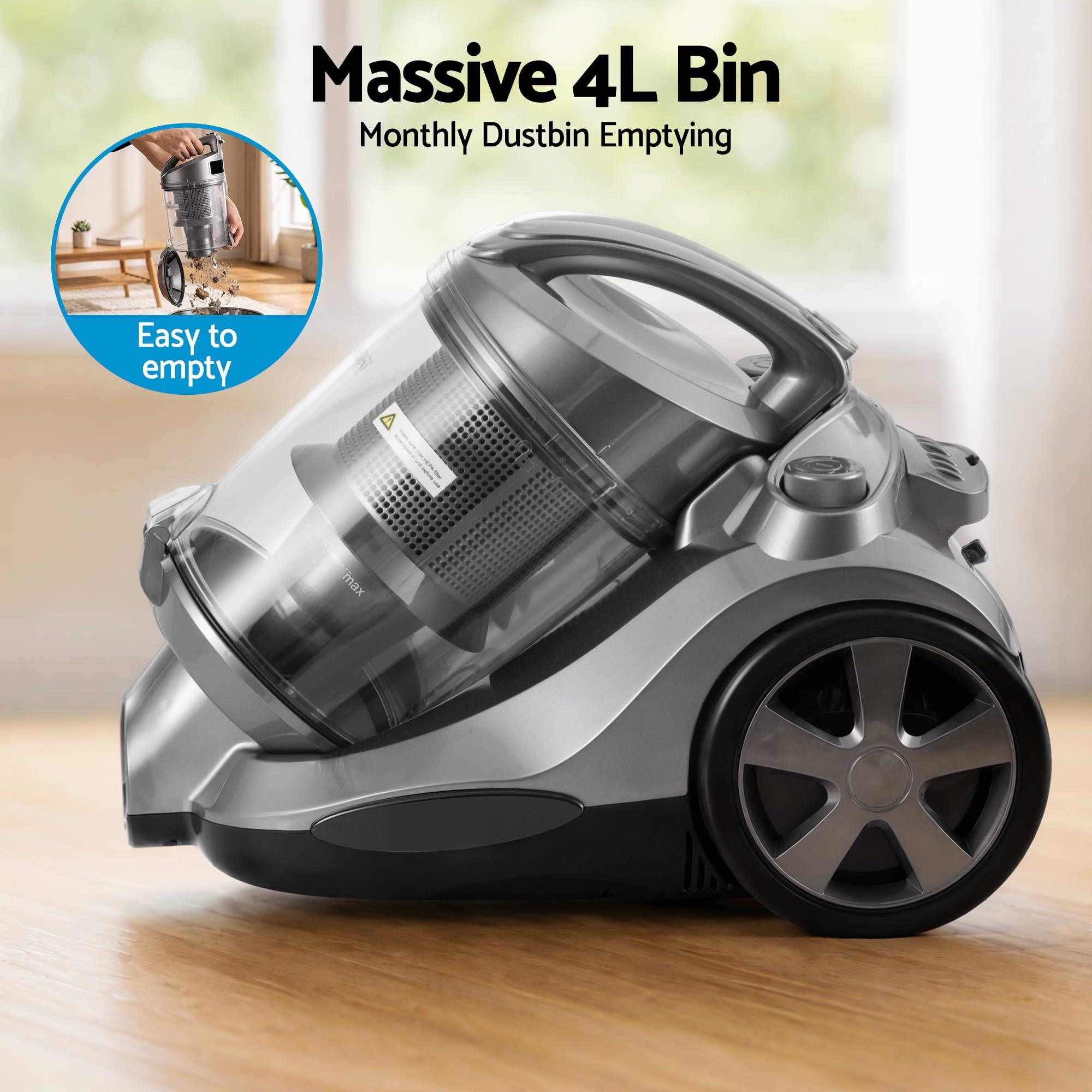 Vacuum Cleaner Bagless Canister 2000W 25kPa Powerful Suction 4L