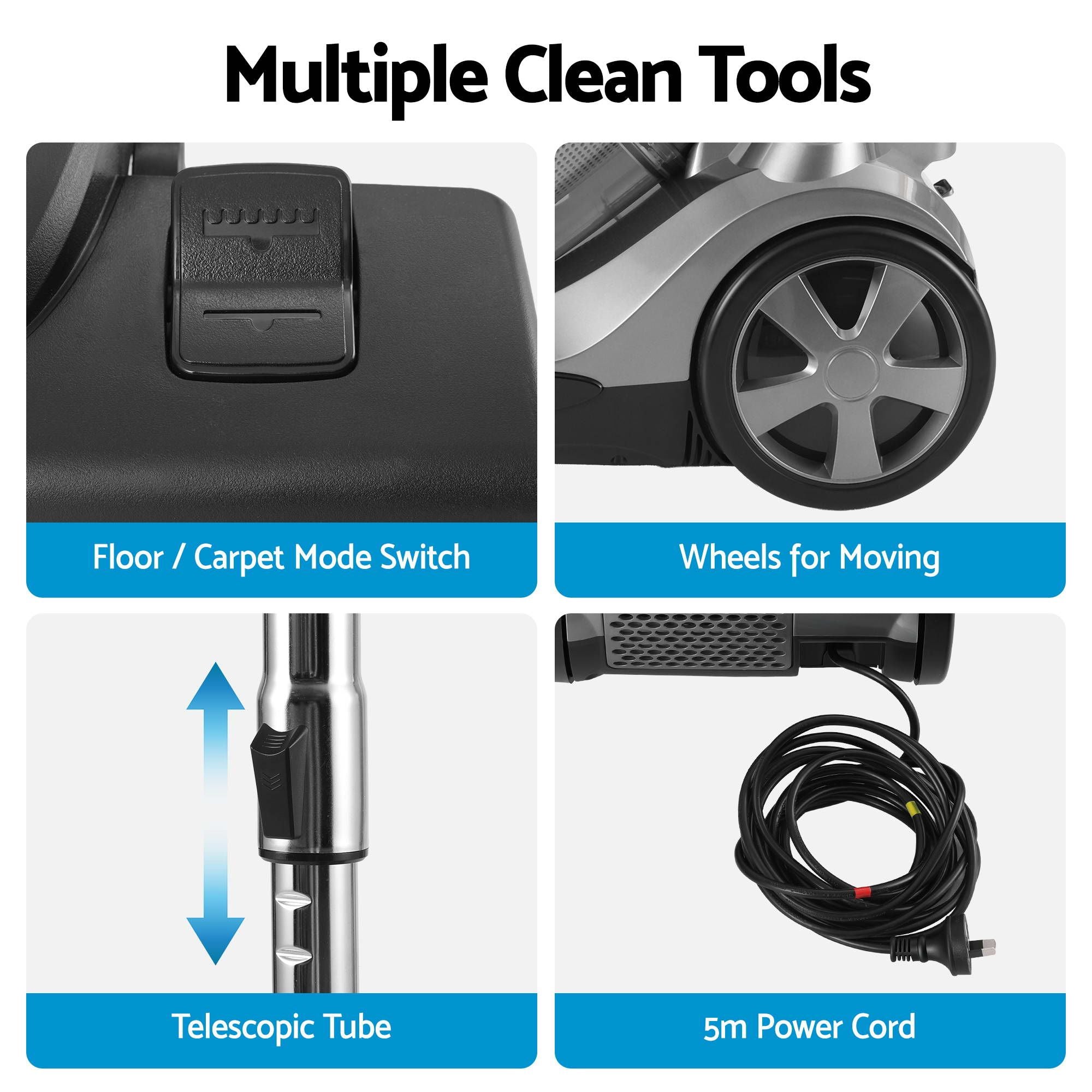 Vacuum Cleaner Bagless Canister 2000W 25kPa Powerful Suction 4L