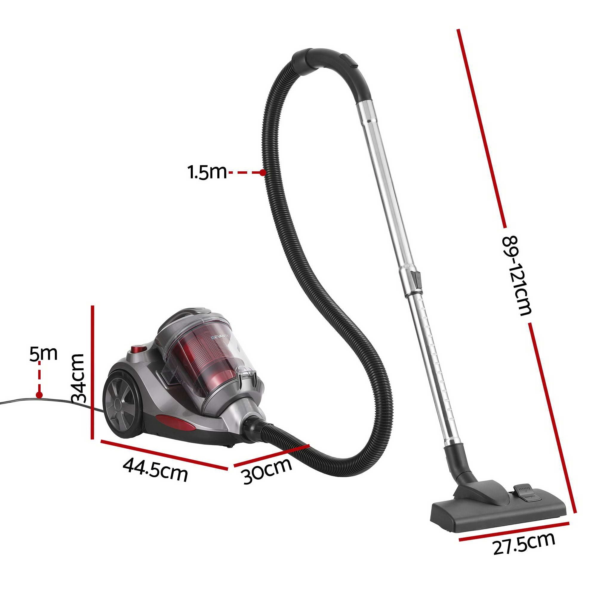 Vacuum Cleaner Bagless Canister 2000W 25kPa Powerful Suction 4L