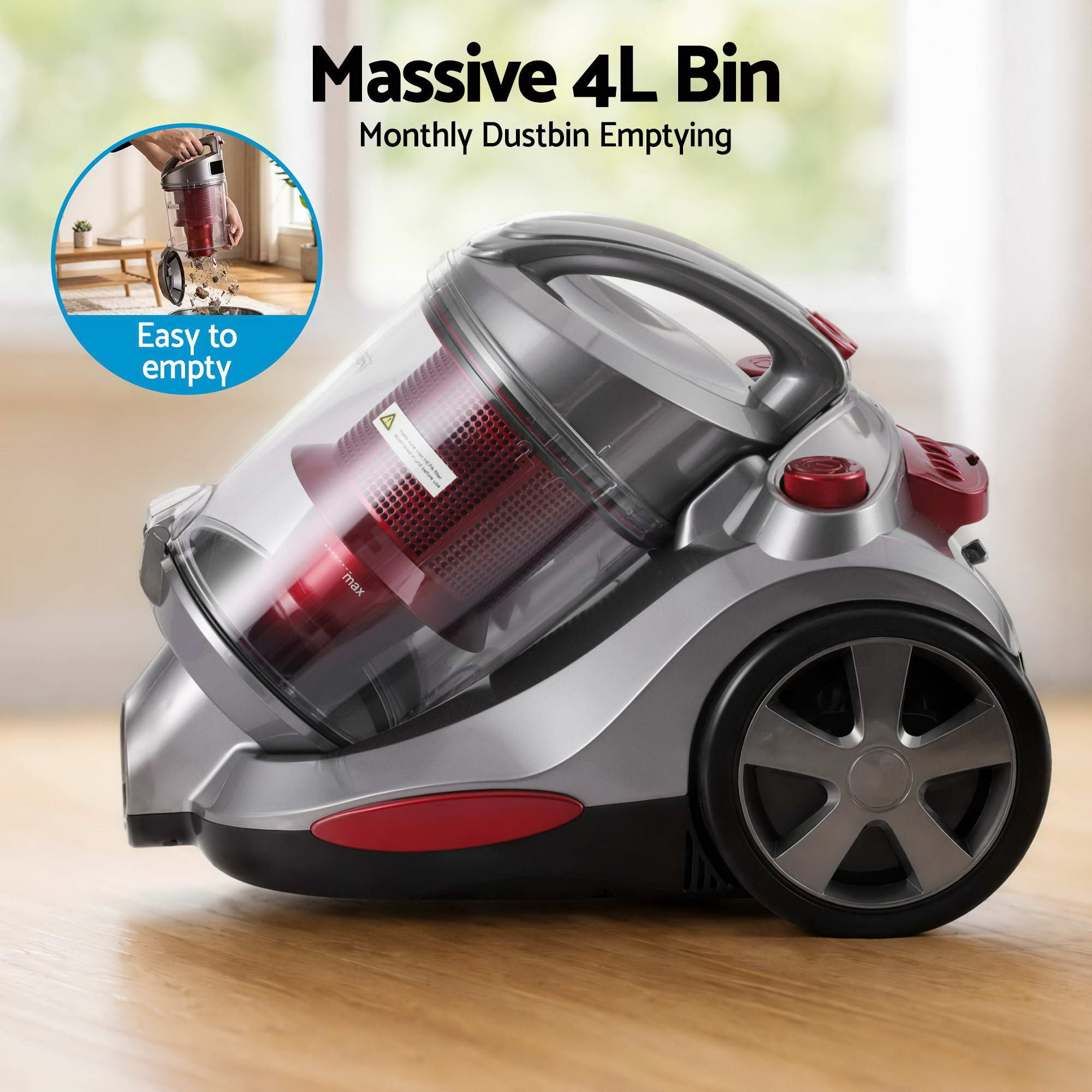 Vacuum Cleaner Bagless Canister 2000W 25kPa Powerful Suction 4L