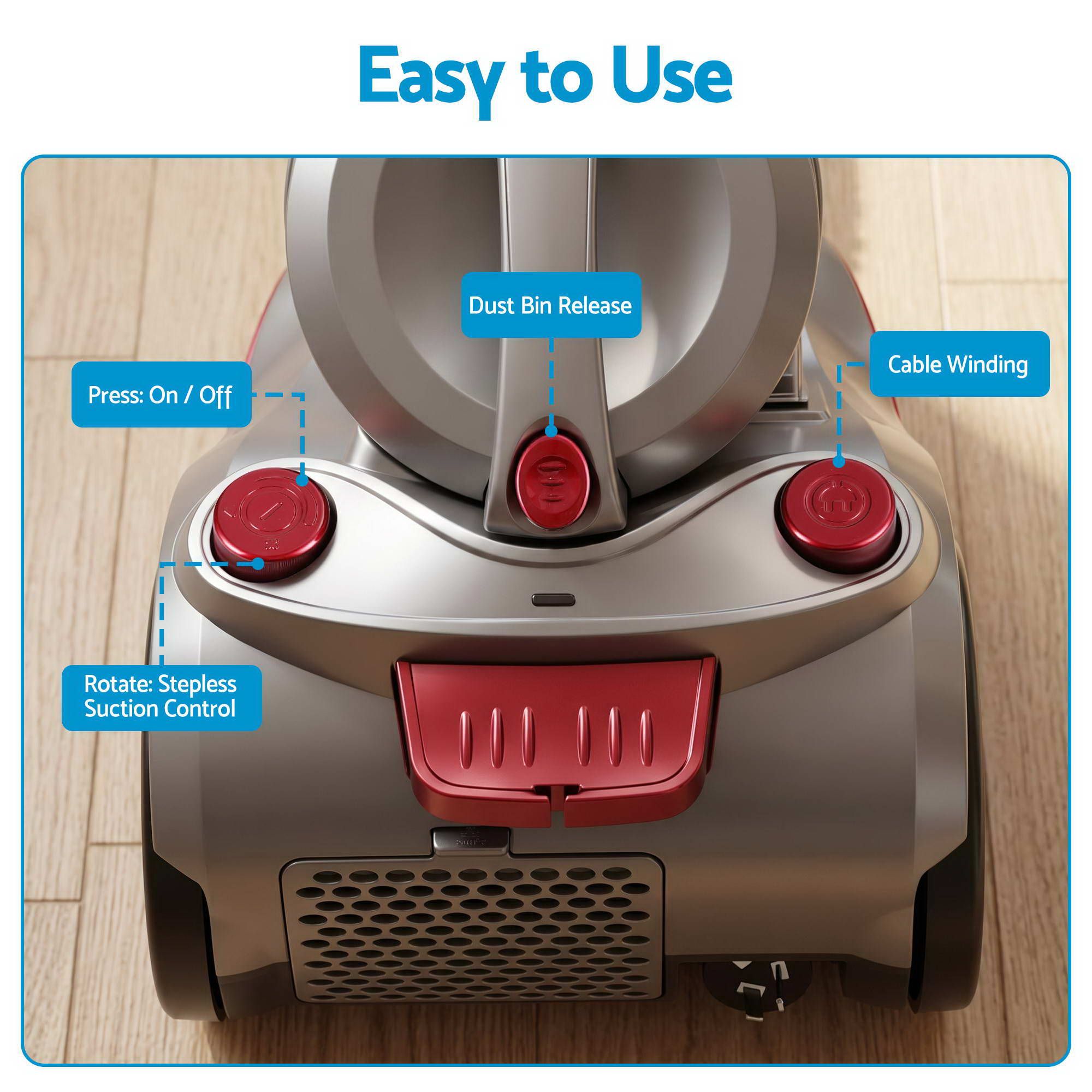 Vacuum Cleaner Bagless Canister 2000W 25kPa Powerful Suction 4L