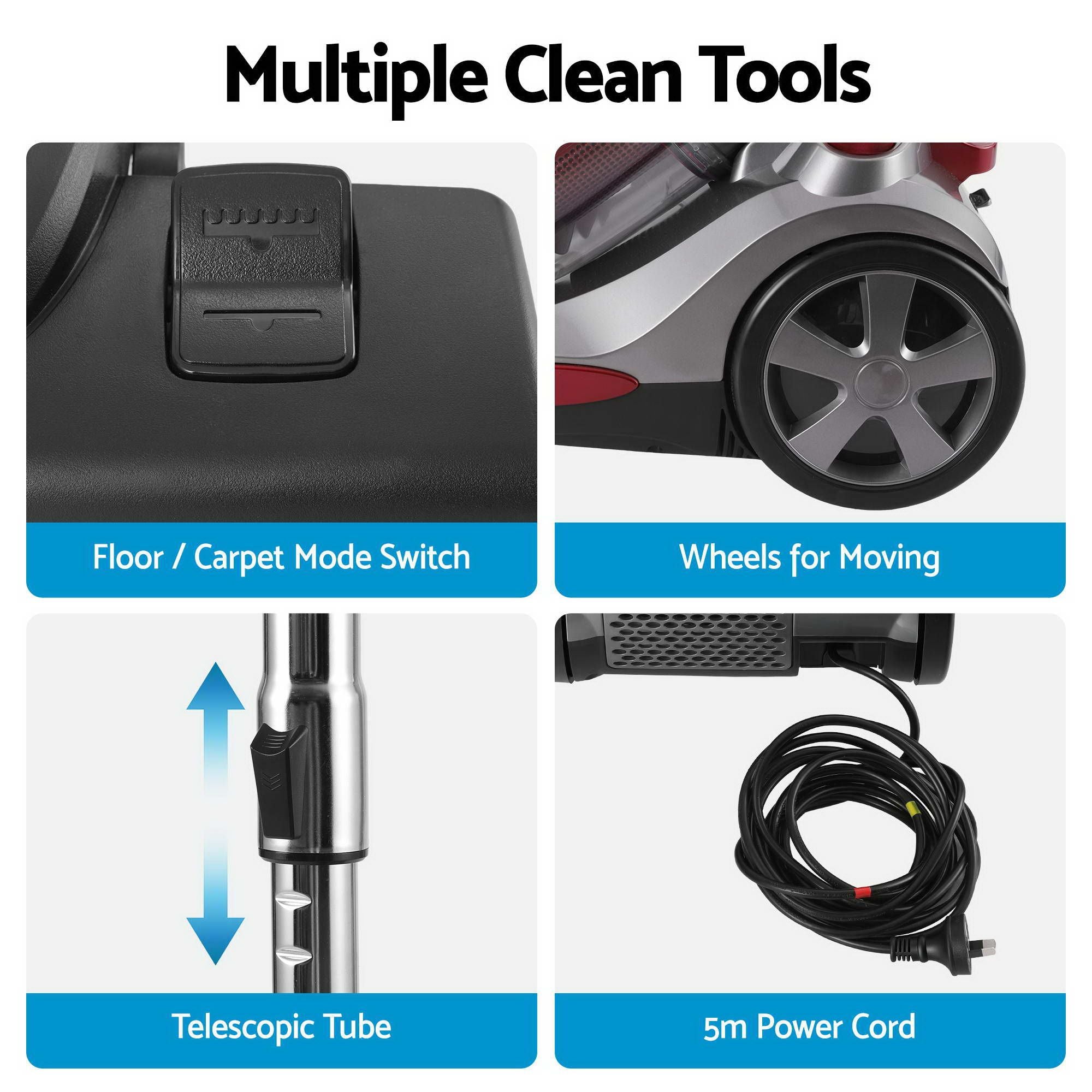 Vacuum Cleaner Bagless Canister 2000W 25kPa Powerful Suction 4L