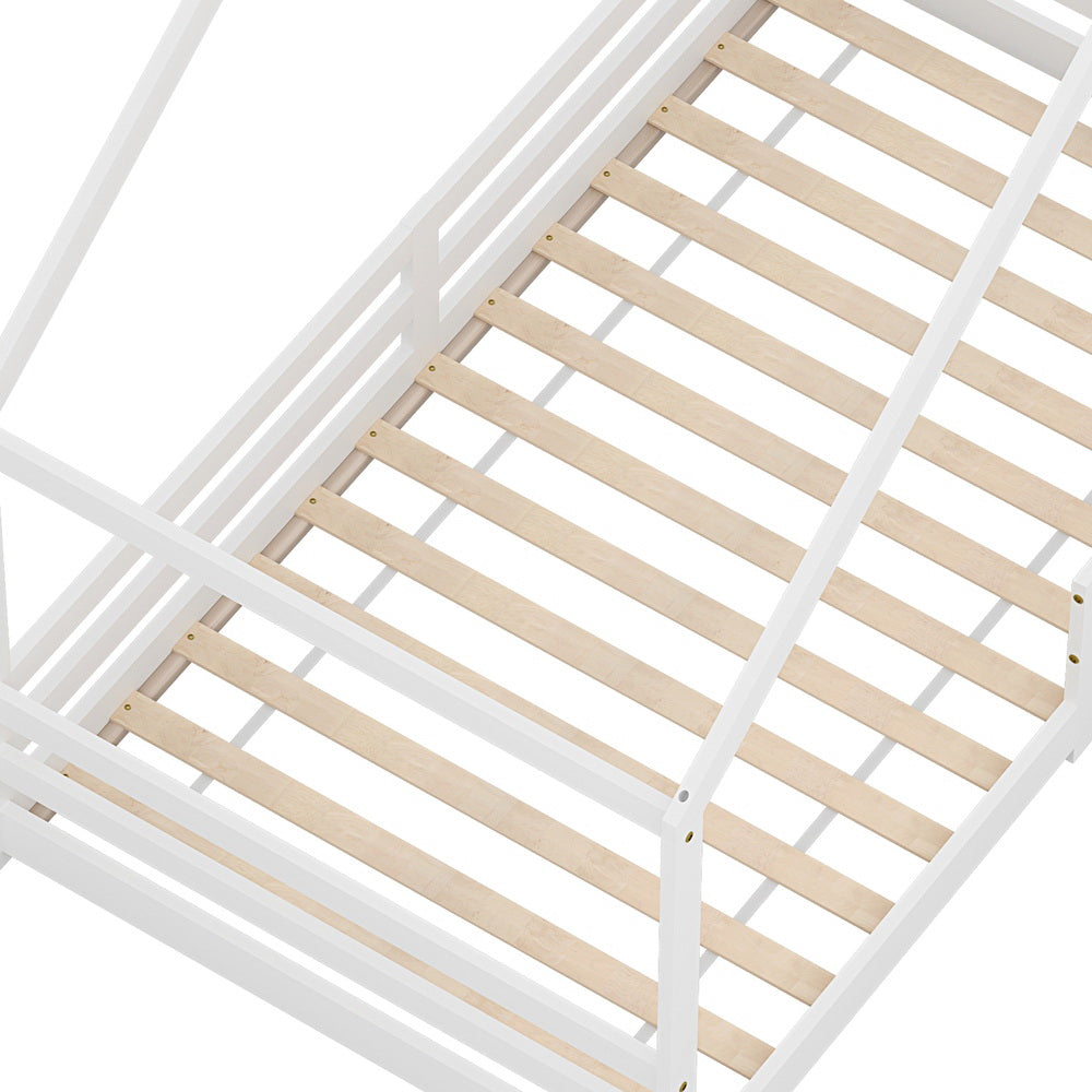 Bed Frame Wooden Kids Single House Frame White AMOS