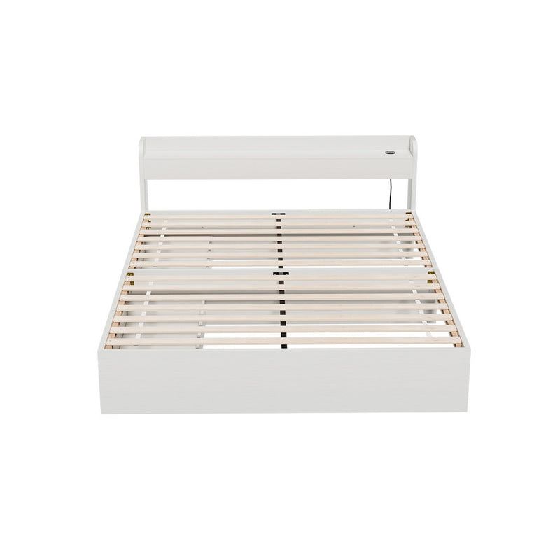 Aura Double Bed Frame With 2 Storage Drawers White