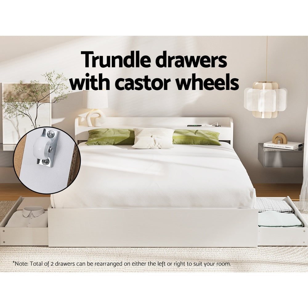 Aura Queen Bed Frame With 2 Storage Drawers White