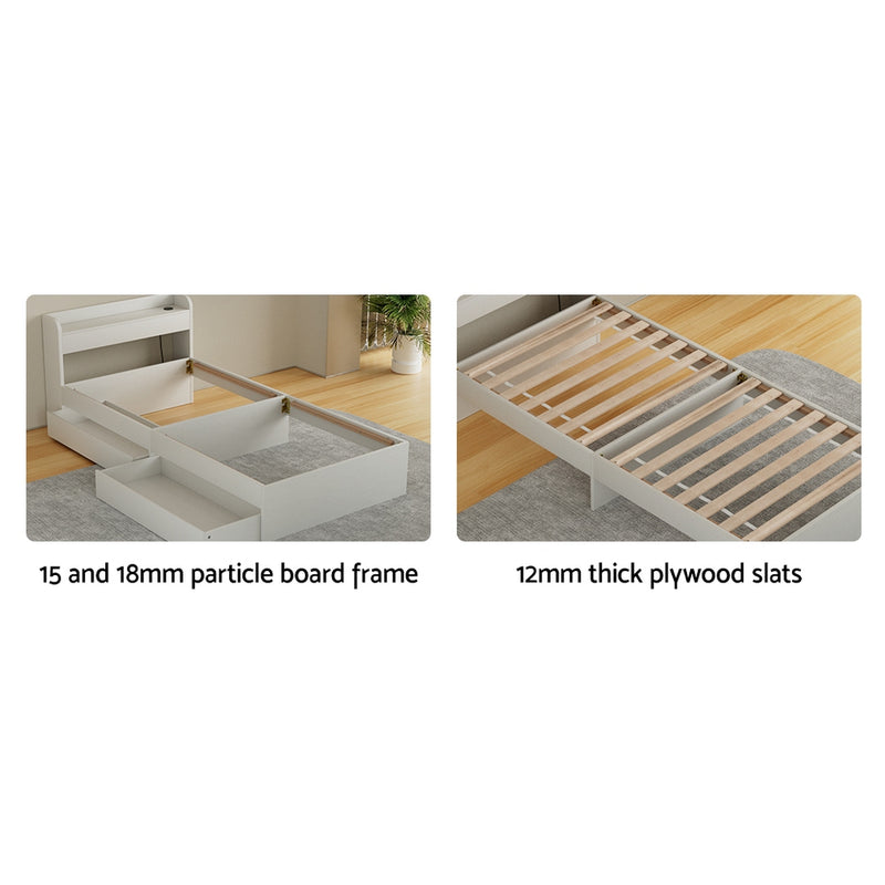 Aura Single Bed Frame With 2 Storage Drawers White