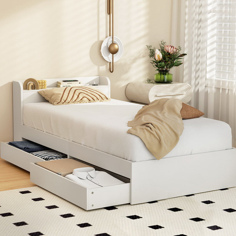 Aura Single Bed Frame With 2 Storage Drawers White