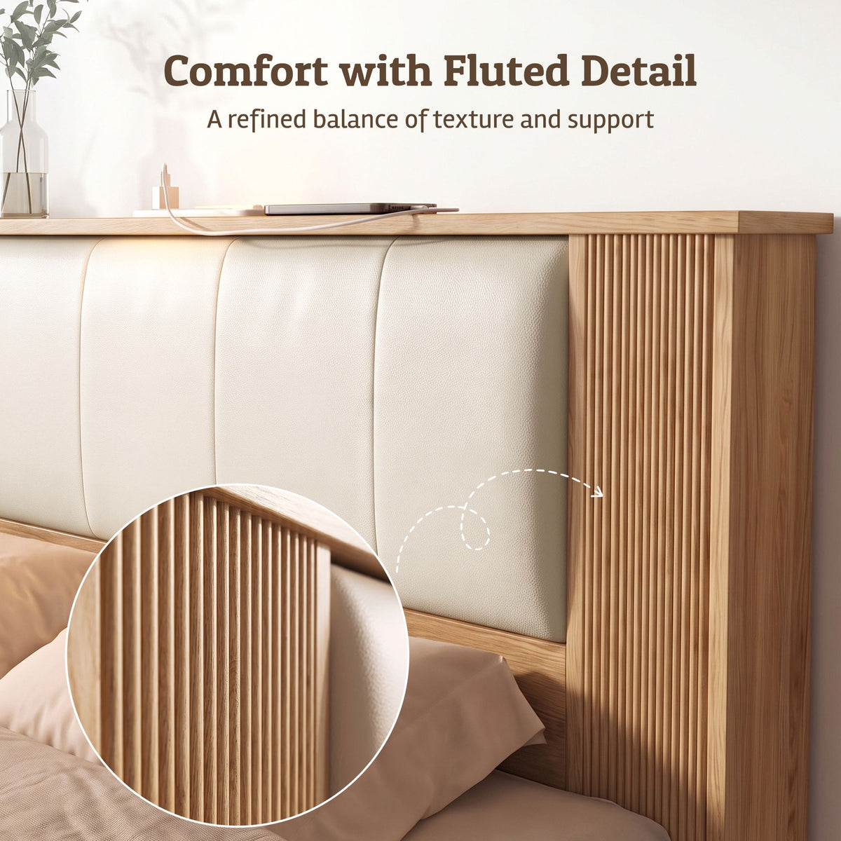 King Single Bed Frame with 2 Drawers, PU Leather Headboard & Charging Station