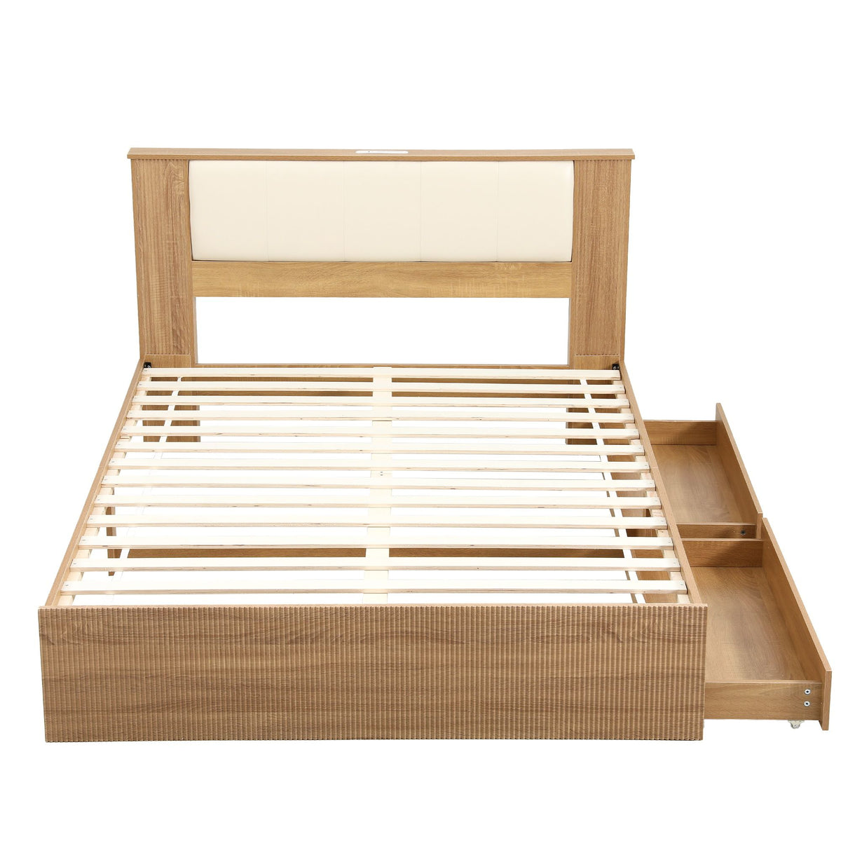 Queen Bed Frame with 2 Under-Bed Drawers, PU Leather Headboard & USB Charging Station