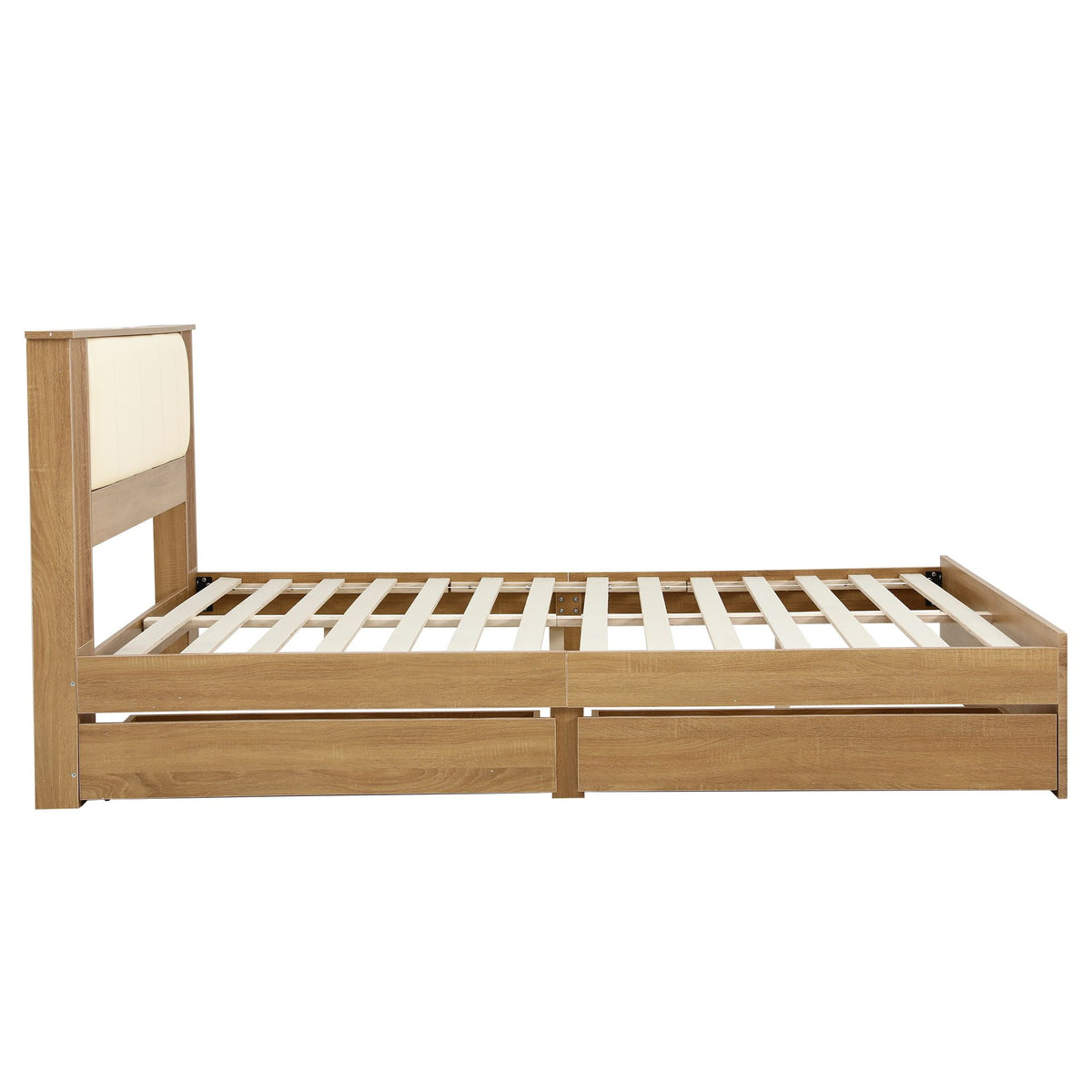 Queen Bed Frame with 2 Under-Bed Drawers, PU Leather Headboard & USB Charging Station