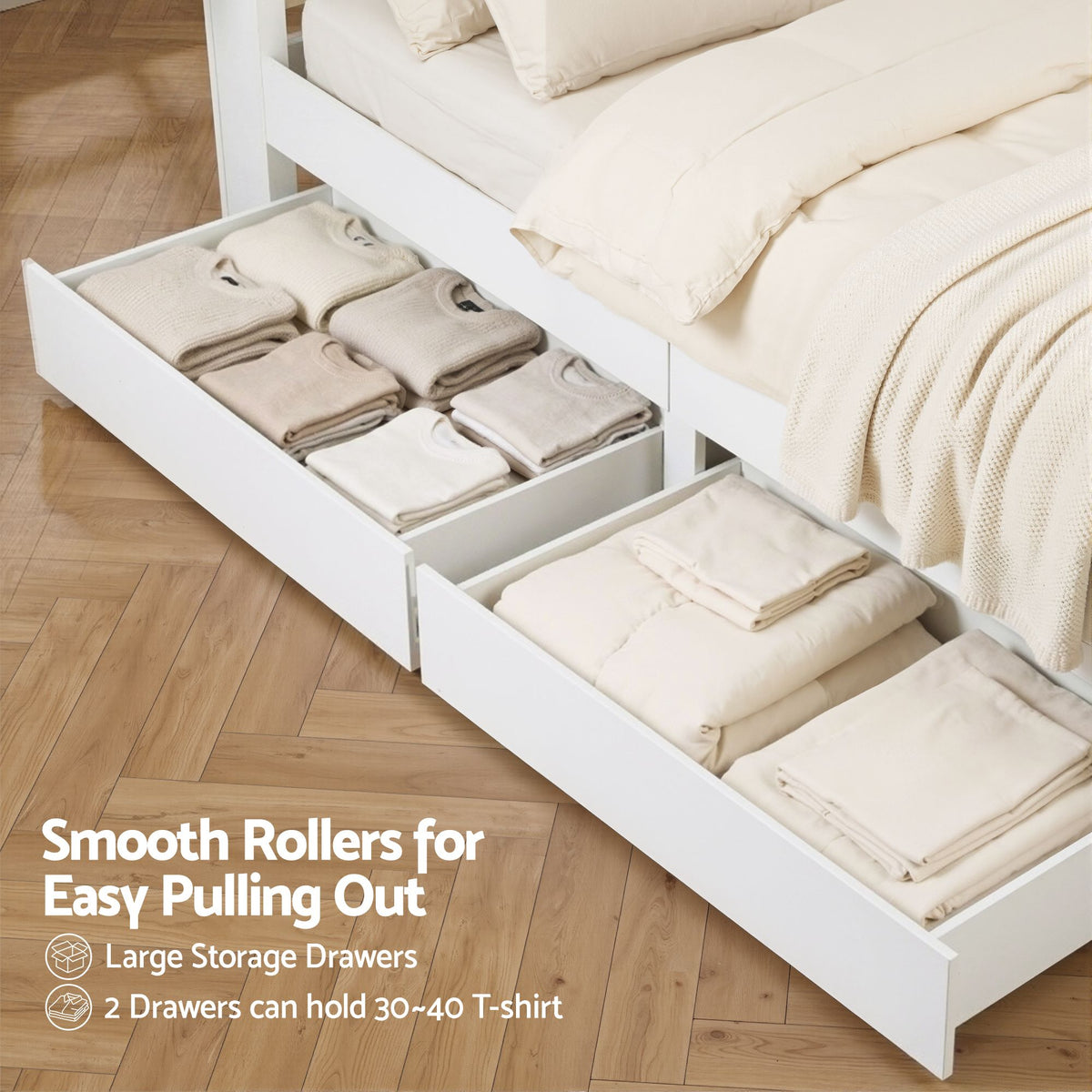 Single Bed Frame with Storage Drawers White Platform Bedframe with Bookcase Headboard Charging Station Led Light