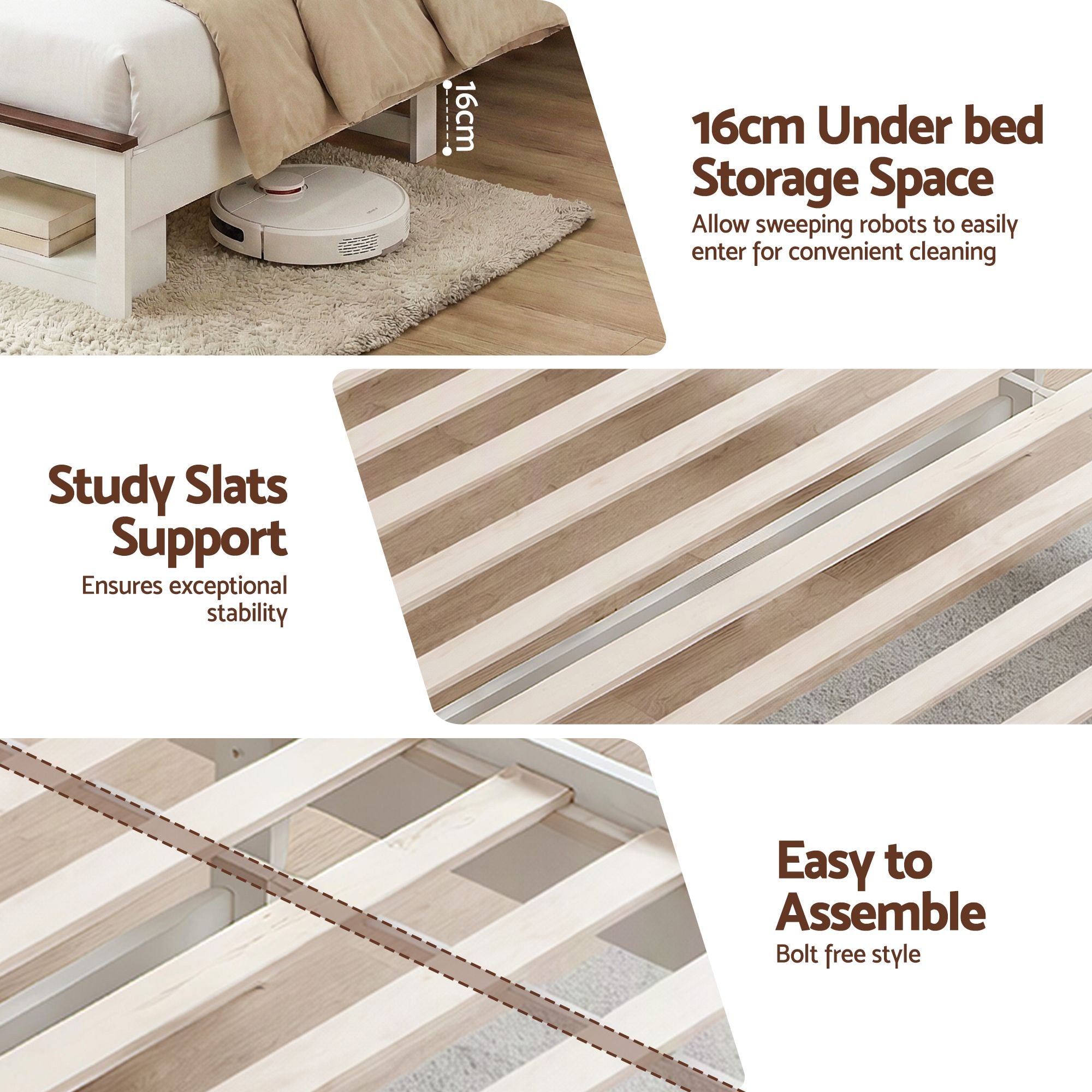 Single Bed Frame with Storage Bookcase Headboard and Footboard, White
