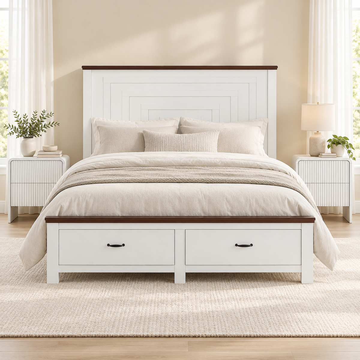 Queen Wooden Bed Frame with 2-Drawer Bedside Tables Bedroom Furniture Set
