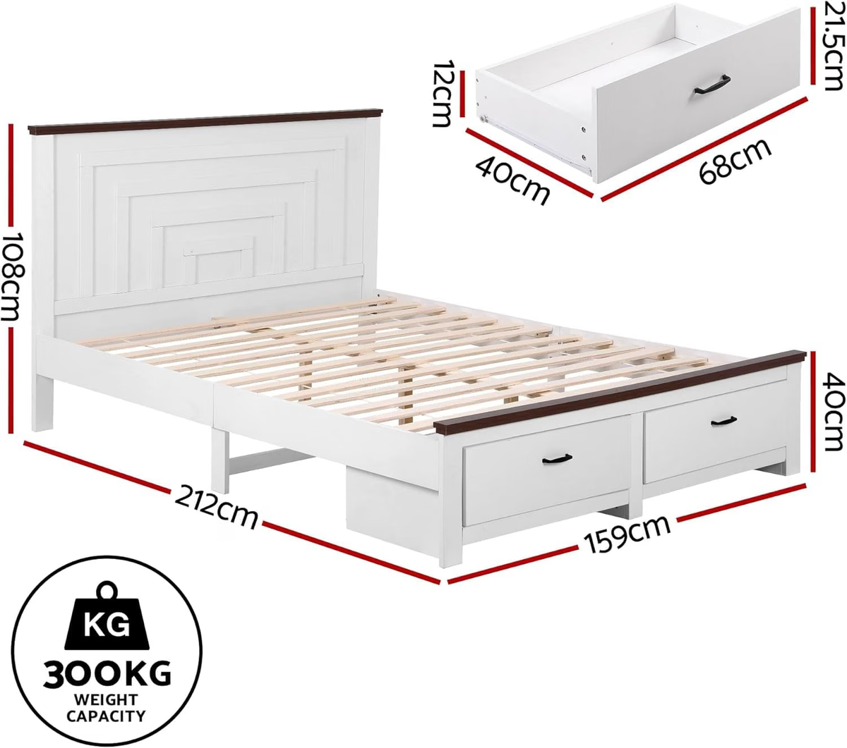 Queen Wooden Bed Frame with 2-Drawer Bedside Tables Bedroom Furniture Set