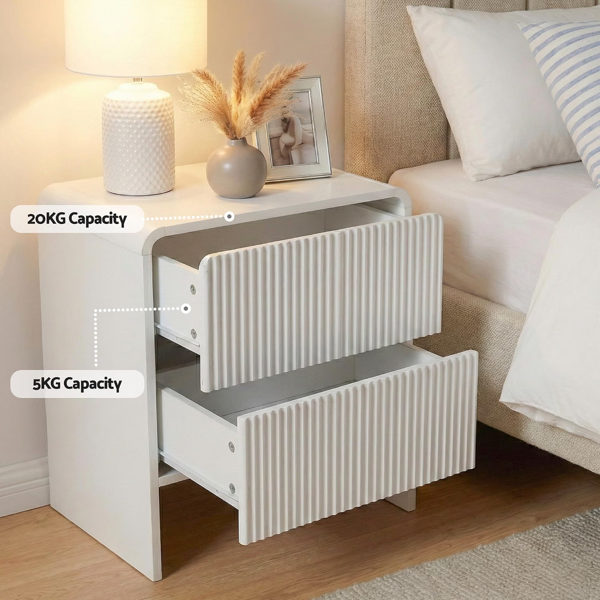 King Single Bed Frame with Bookcase Headboard, Storage Drawers & 2 Bedside Tables