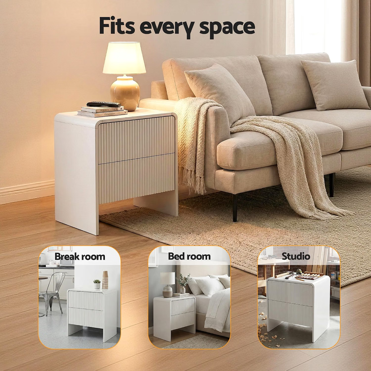 King Single Bed Frame with Bookcase Headboard, Storage Drawers & 2 Bedside Tables