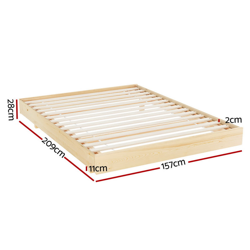 Odin Queen Floating Style LED Solid Pinewood Bed Frame