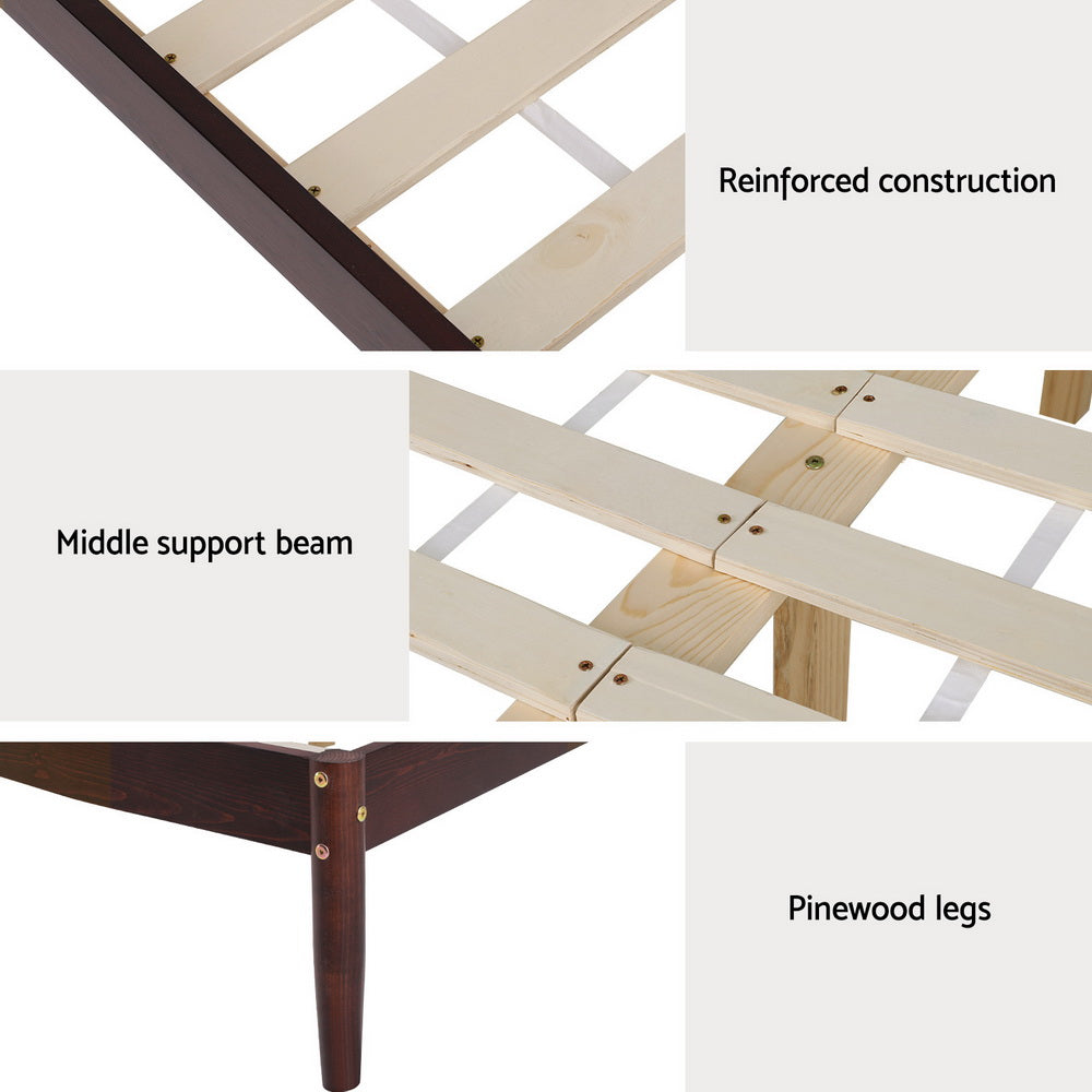 Vise King Solid Pinewood Bed Frame Walnut