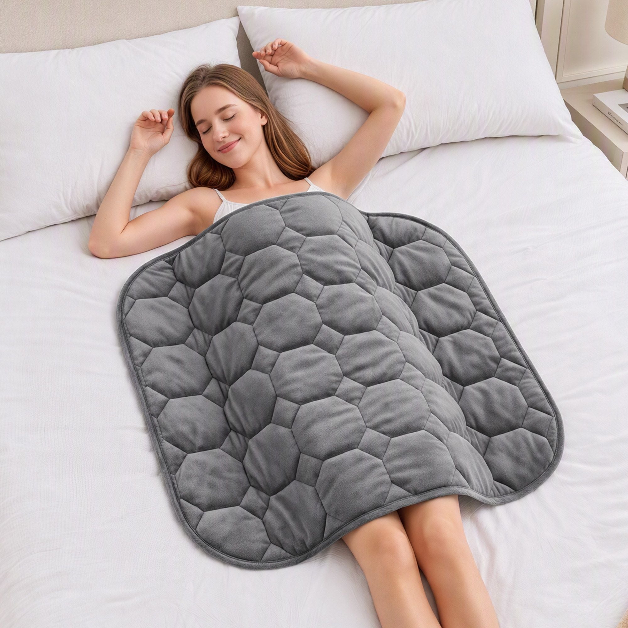 Weighted Lap Blanket 3.2KG Grey Crystal Velvet Quilted Glass Bead Fill for Sofa Office
