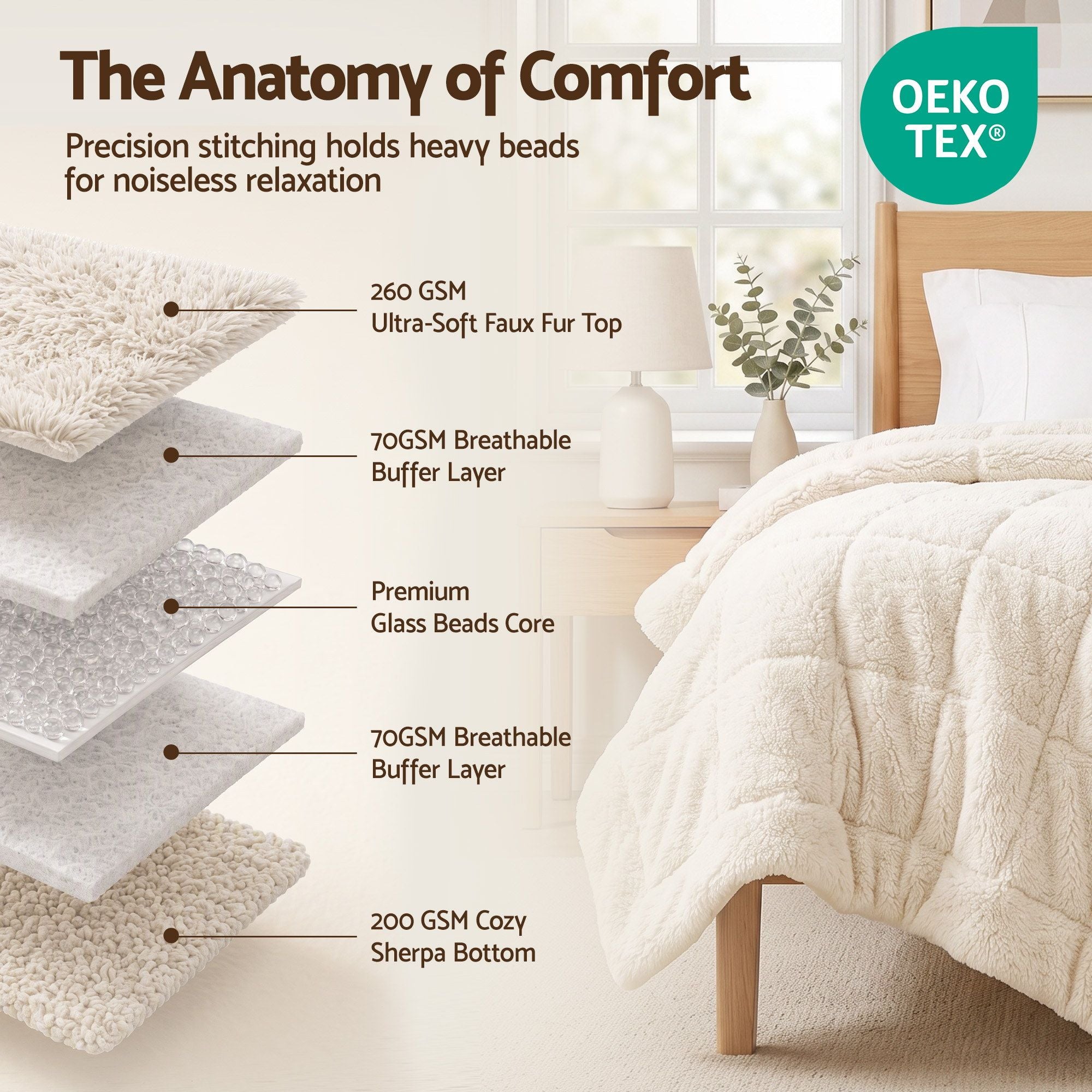 Faux Fur Weighted Blanket 2 Sided Long Pile Sherpa Reverse Cream 5.5KG 120 x 180cm