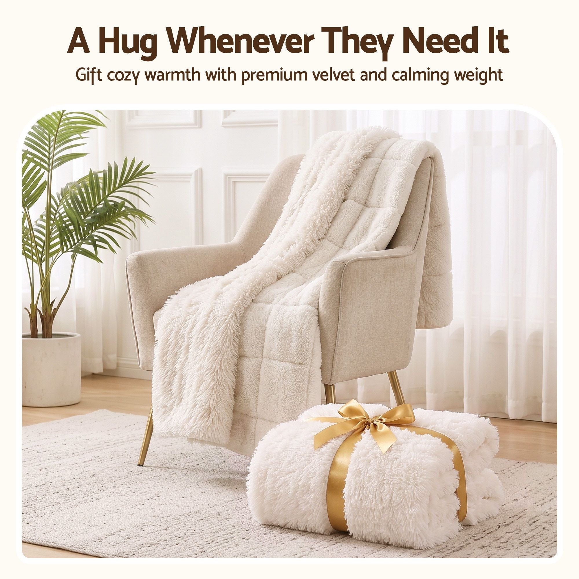 Faux Fur Weighted Blanket 2 Sided Long Pile Sherpa Reverse Cream 11KG 152 x 203cm