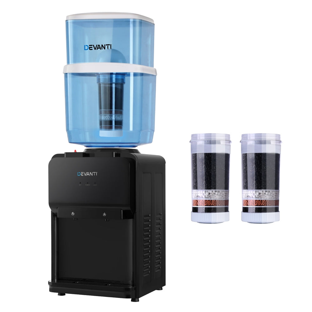 22L Bench Top Water Cooler Dispenser with Hot & Cold Filter - Black