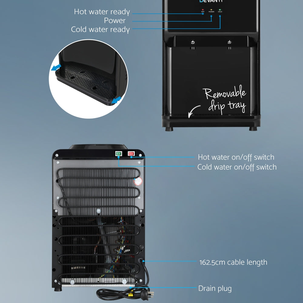 22L Bench Top Water Cooler Dispenser with Hot & Cold Filter - Black